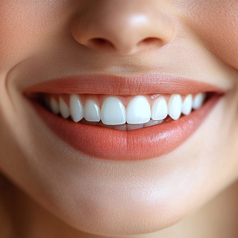 Bright smile showcasing perfect teeth, healthy gums, and warm lip color. A picture of dental health and beauty, creating an inviting appearance.